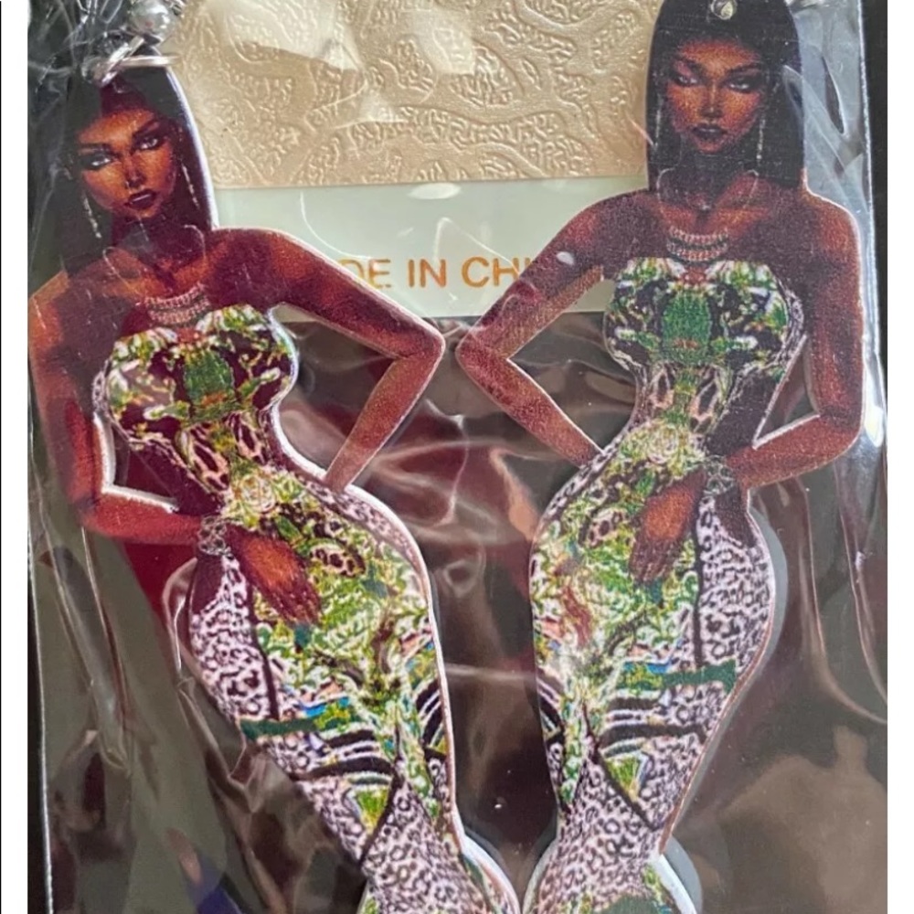 African American Black Woman Wooden Earrings